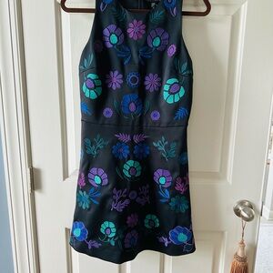Cynthia Rowley Black Mini Dress with Blue and Green Embroidery